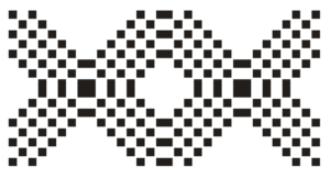 Logo of the Resonances of Stones project; black pixelated pattern against white background